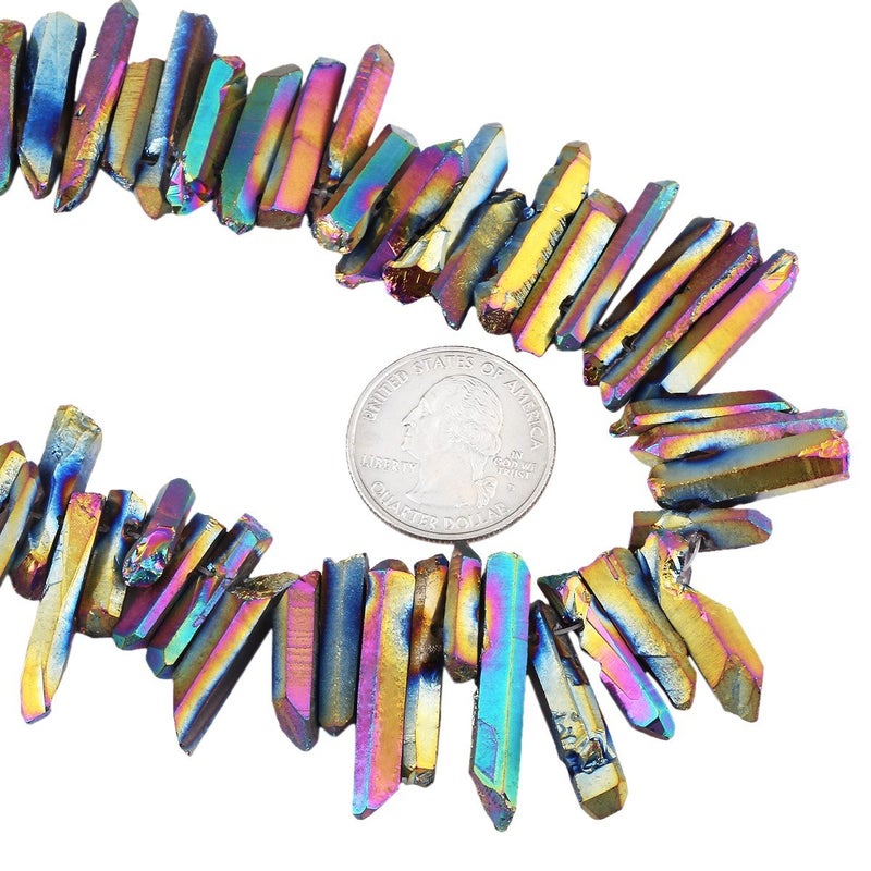 SUNYIK Rainbow Titanium Coated Crystal Points Quartz Rough Sticks Spikes Point Beads 15 inch Strand Drilled - Image 5